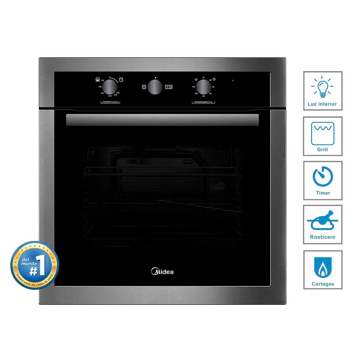 MIDEA - Horno Empotrable Midea a Gas 65 Lt MGGA24M6ARBS Negro