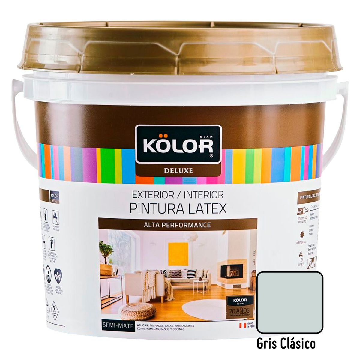 KOLOR - Pintura Látex Deluxe Semi Mate Gris Clásico 4L