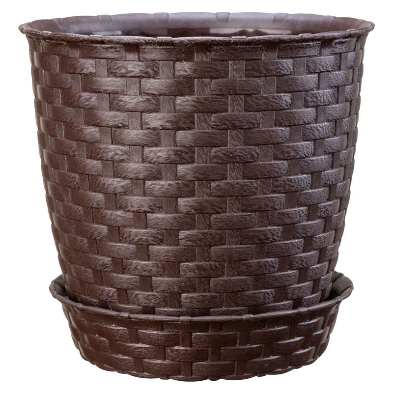 REYPLAST - Maceta Redonda Ratan Marrón 14x13.5x