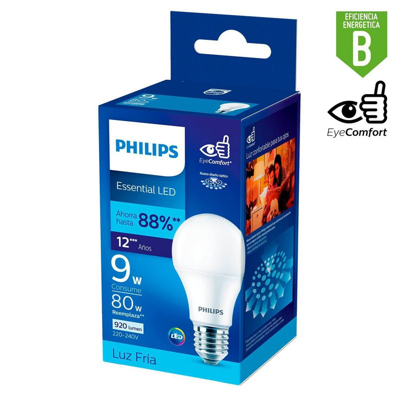 PHILIPS - Foco Led Bulbo A60 E27 9W Luz Blanca