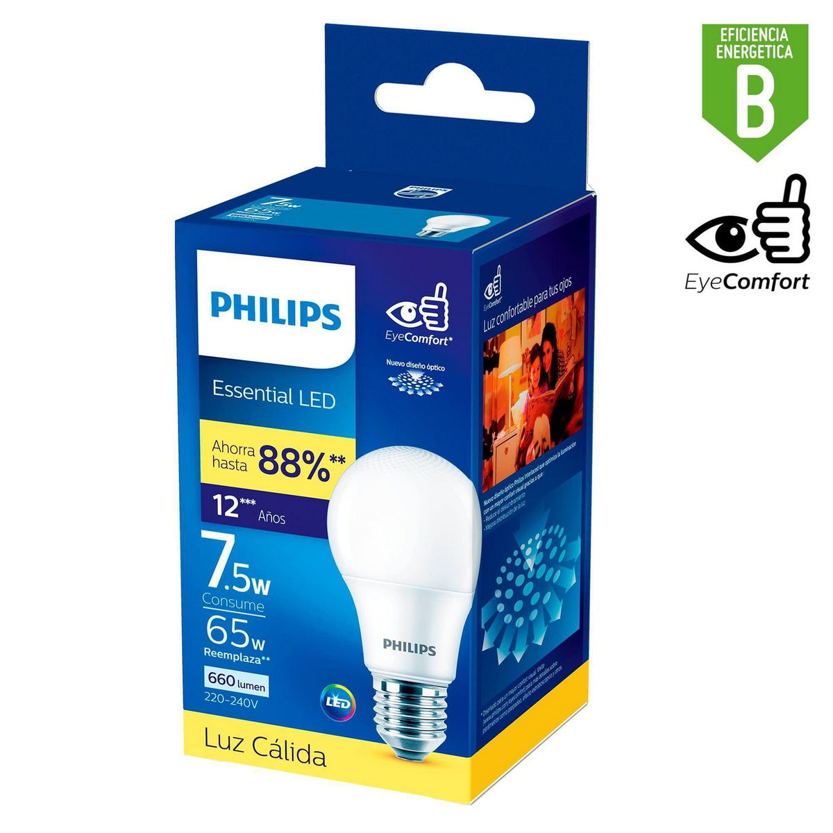 PHILIPS - Foco LED Bulbo A60 E27 7.5W Luz Amarilla