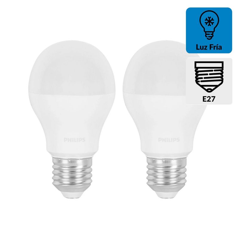 PHILIPS - Pack x2 Foco LED Bulbo A60 E27 9W Luz Blanca