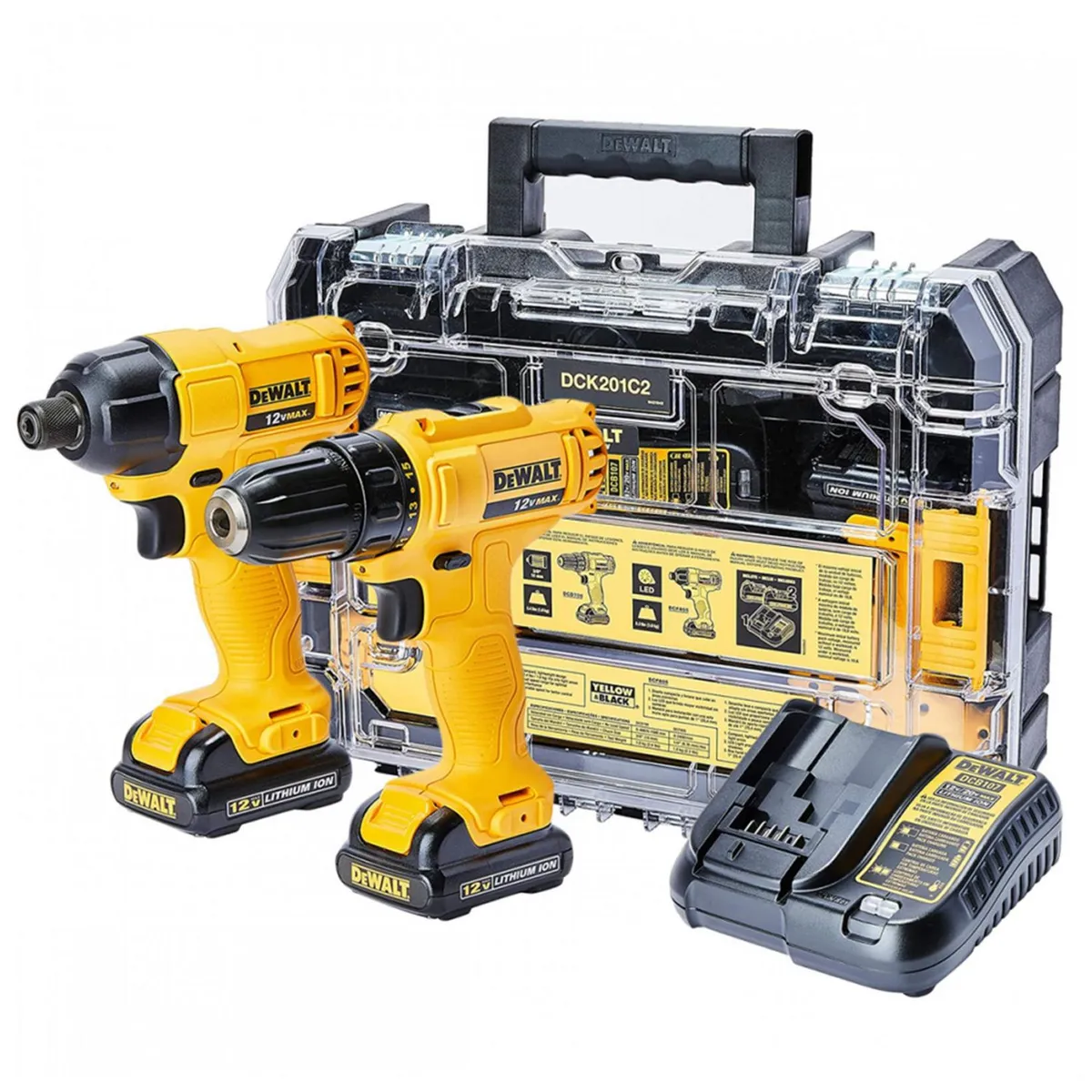 DEWALT - Taladro Atornillador Inalambrico 3/8" 12V + Atornillador Impacto Inalambrico 1/4" 12V DCK201C2 Dewalt