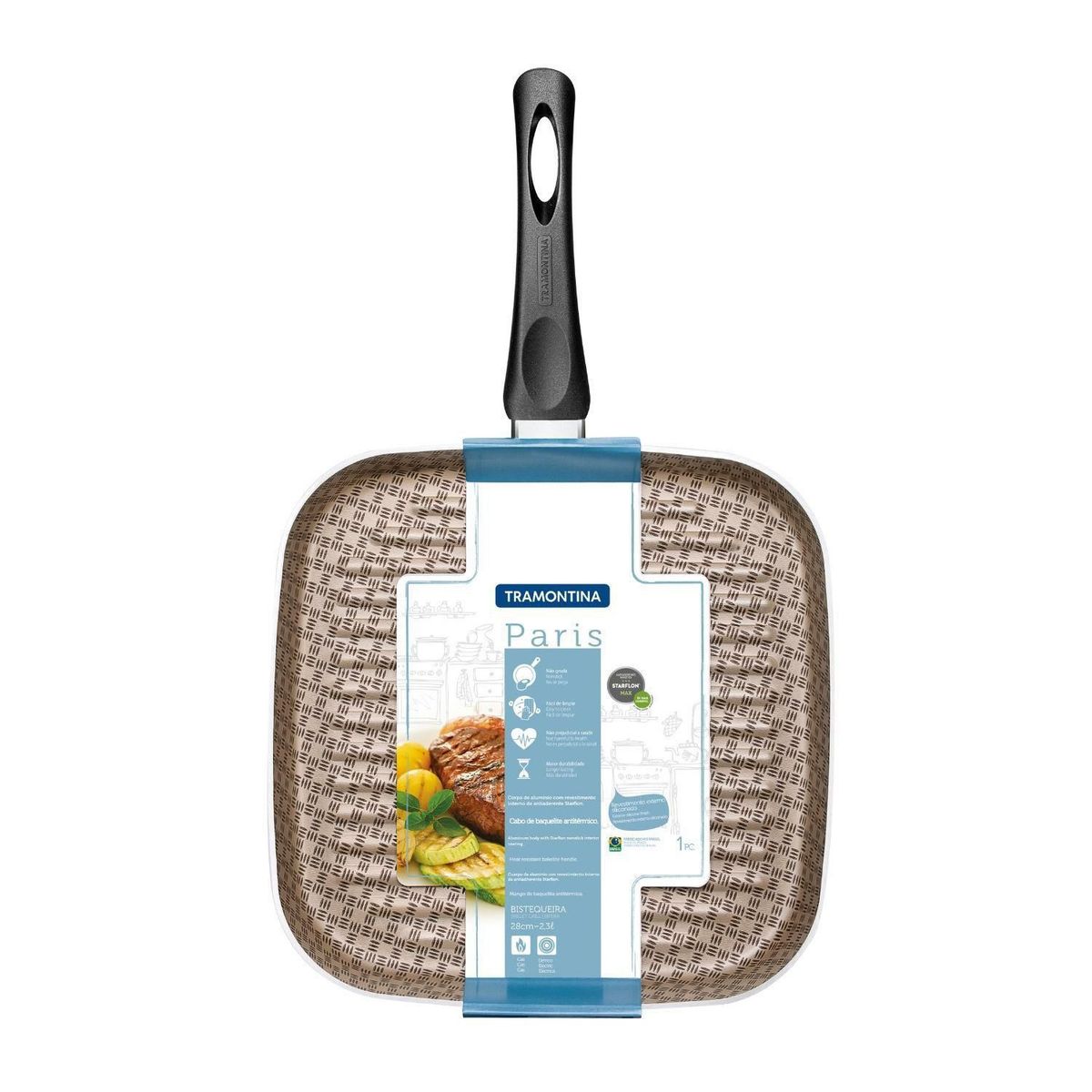 TRAMONTINA - Bistequera Cuadrada Antiadherente 28 cm Paris