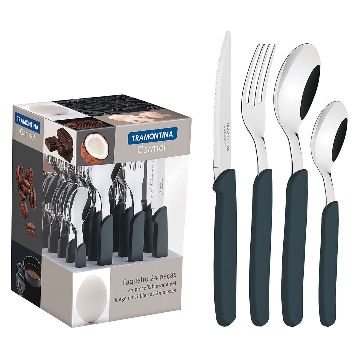 TRAMONTINA - Juego de Cubiertos 24 Piezas Carmel Negro