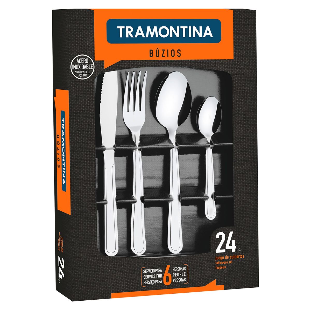 TRAMONTINA - Juego de Cubiertos 24 Piezas Buzios Caja Negra