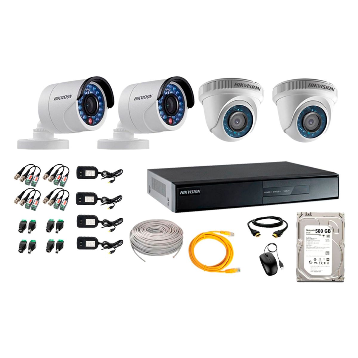 HIKVISION - Kit 4 Cámaras de Seguridad HD 720p disco 500GB Vigilancia + kit de herramientas