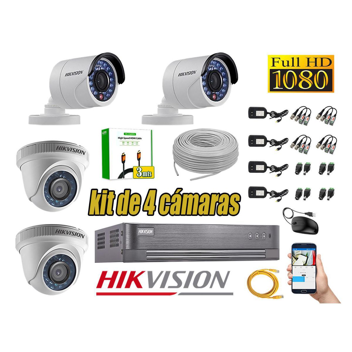 Kit 4 Camara Seguridad Hd 720p Analogico Cable Utp, marca Hikvision - Foto Principal