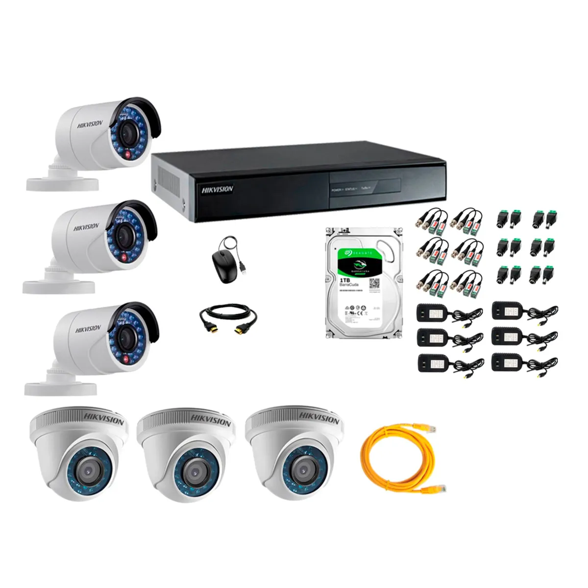 HIKVISION - Kit 6 Cámaras de Seguridad Full HD 1080p Disco 1TB Vigilancia + Kit de Herramientas Gratis