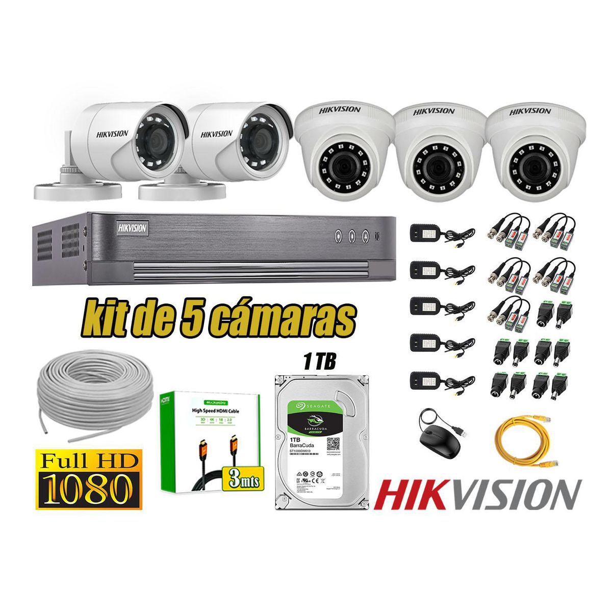 Kit 5 Camara Seguridad Full Hd Analogico Disco Duro 1tb Completo, marca Hikvision - Foto Principal