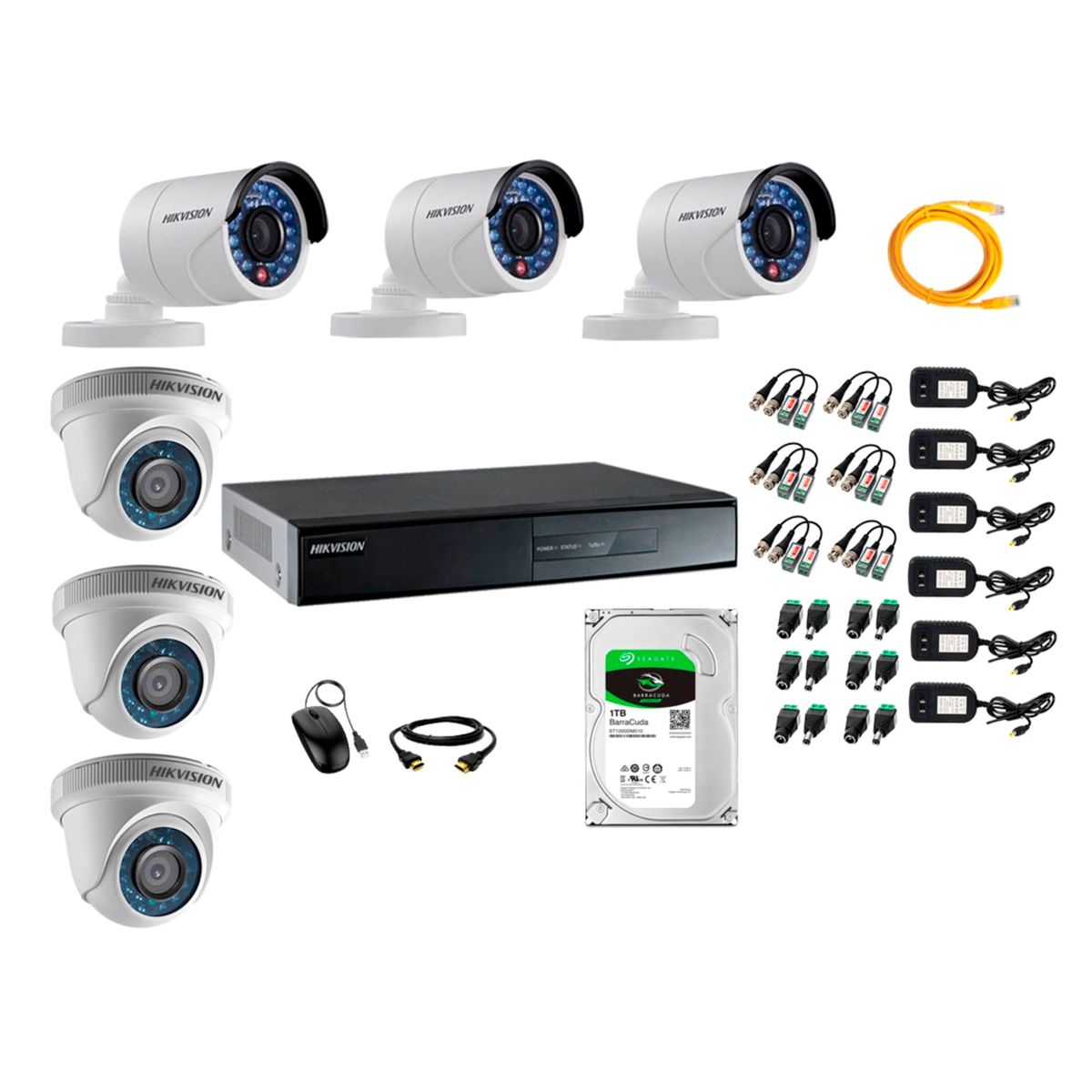 HIKVISION - Kit 6 Cámaras de Seguridad HD 720p disco 1TB Vigilancia + Kit de Herramientas