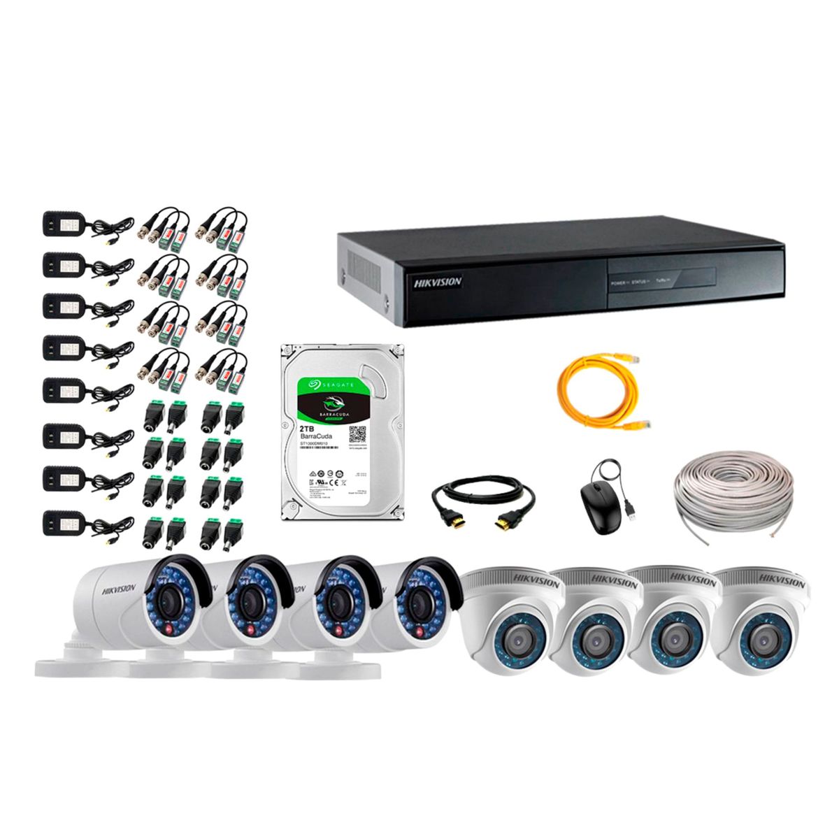 HIKVISION - Kit 8 Cámaras de Seguridad Full HD 1080p Disco 2TB Vigilancia + kit de herramientas Gratis