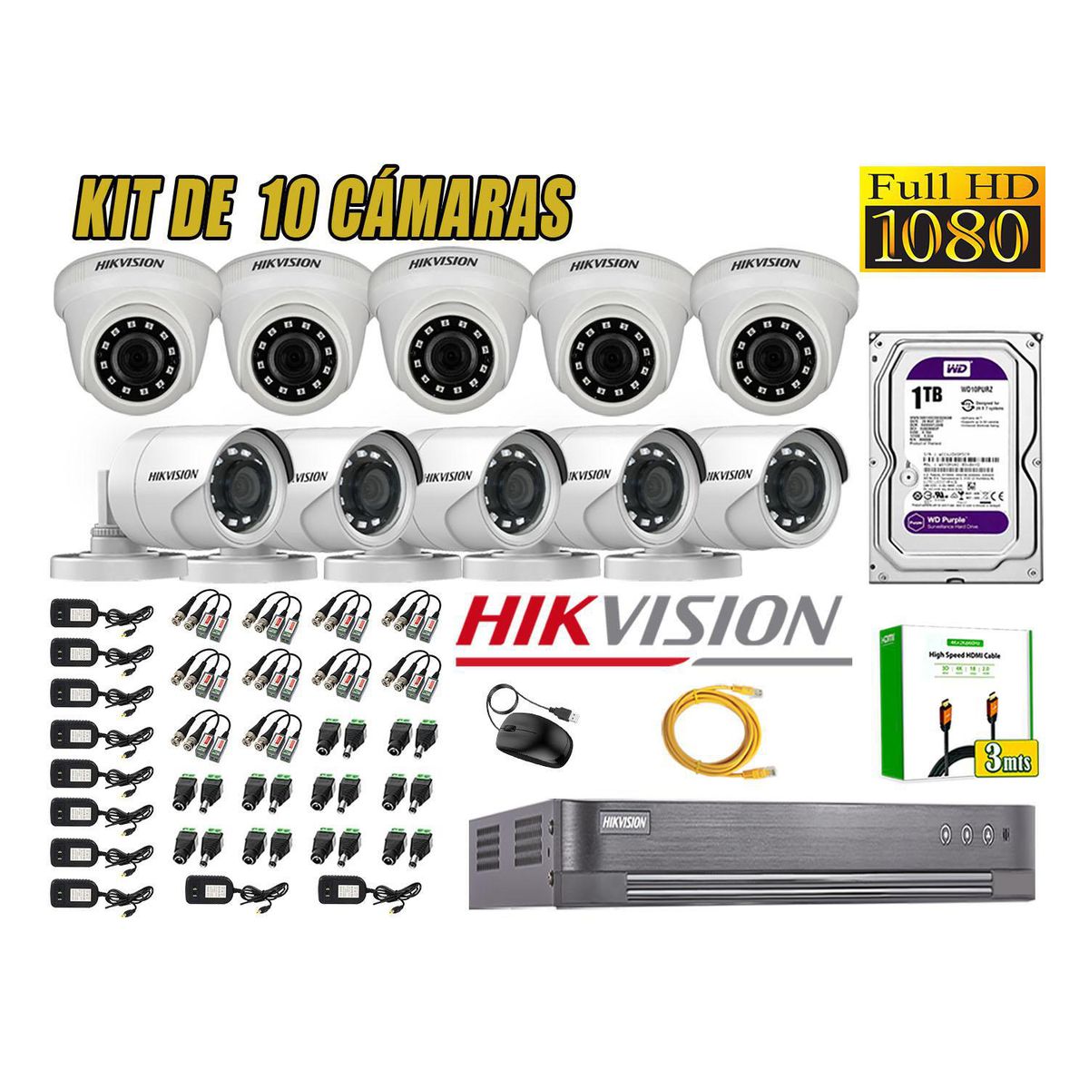 Kit 10 Camara Seguridad Full Hd Analogico Disco Duro 1tb, marca Hikvision - Foto Principal