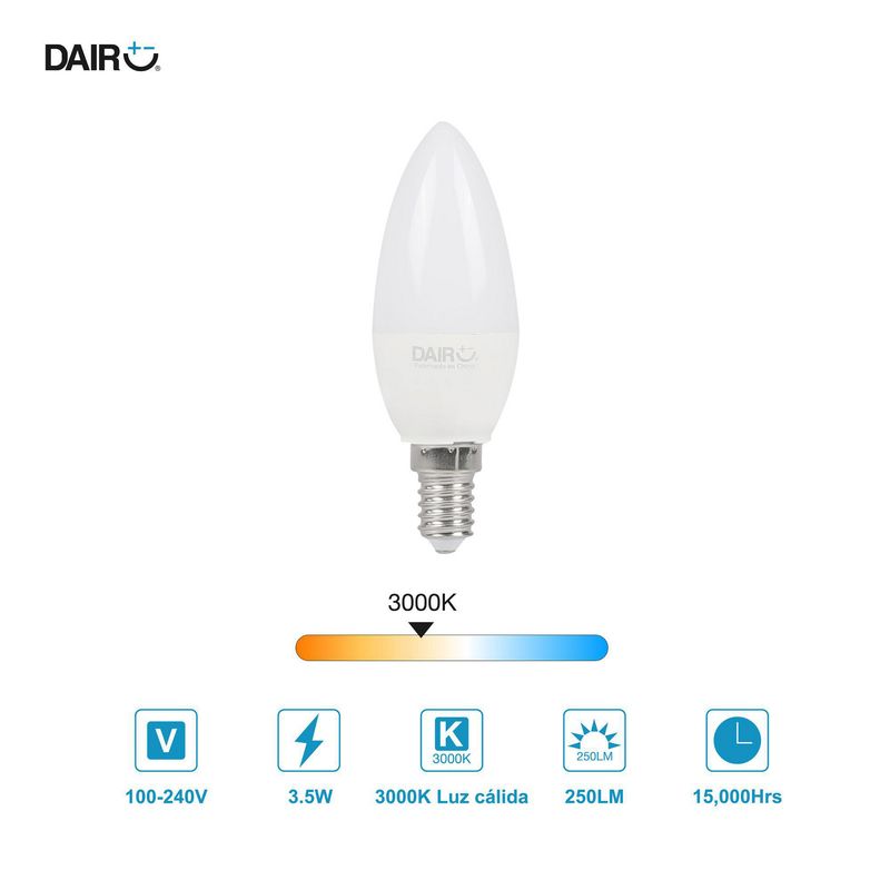 DAIRU - Pack x3 Foco LED Vela 3.5W  Luz Amarilla