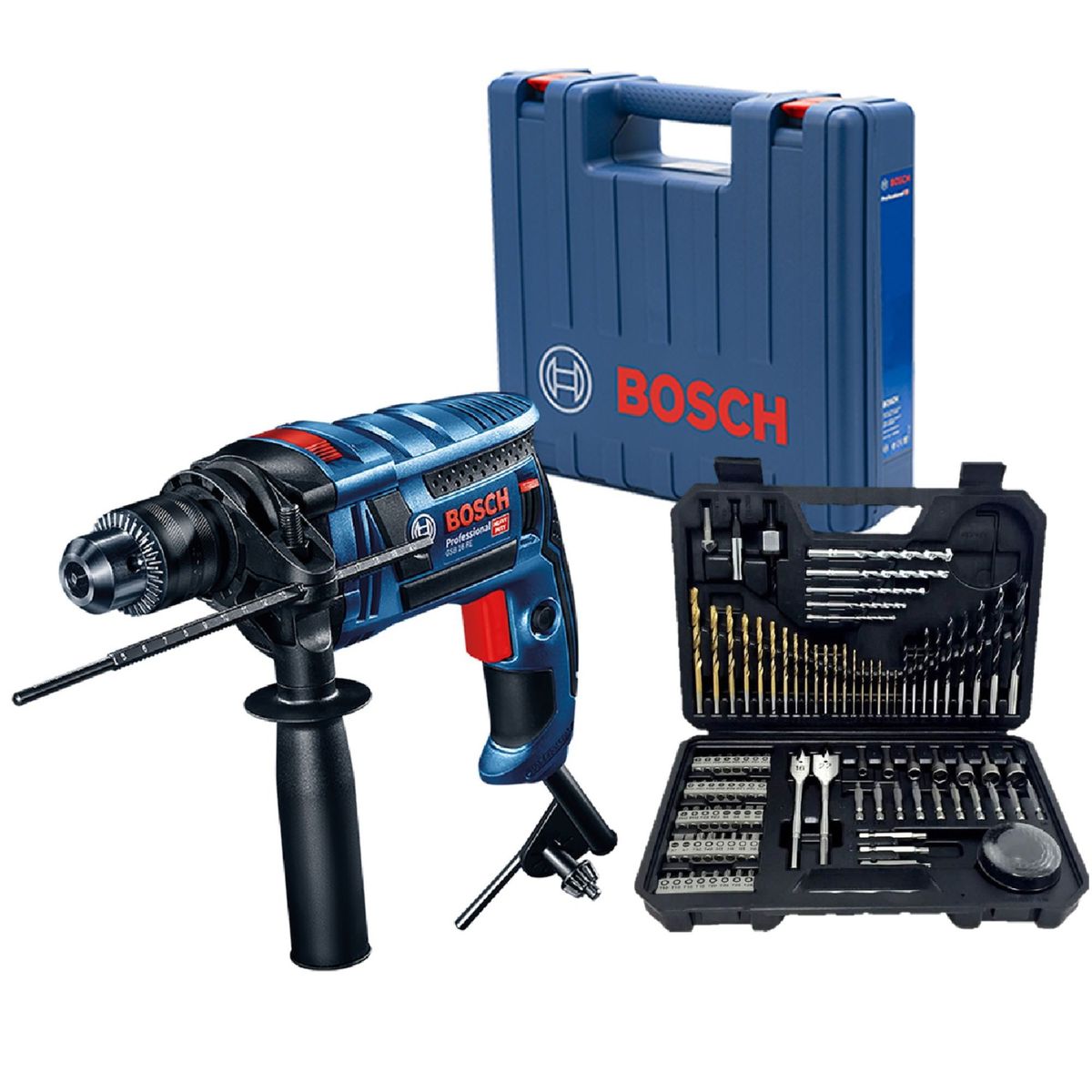 BOSCH - Taladro percutor Eléctrico Bosch 750W GSB 16 RE + Set de Accesorios 103 Piezas + Maletín Bosch