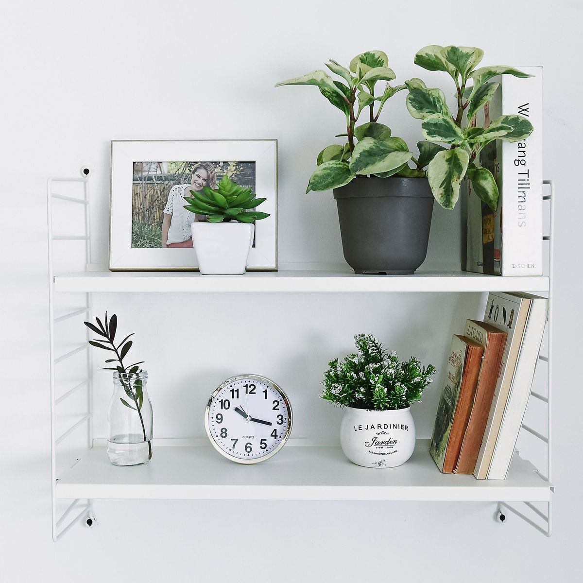 DUCASSE - Repisa Flotante de Madera Metal 2 Niveles Blanco 60x50x20cm