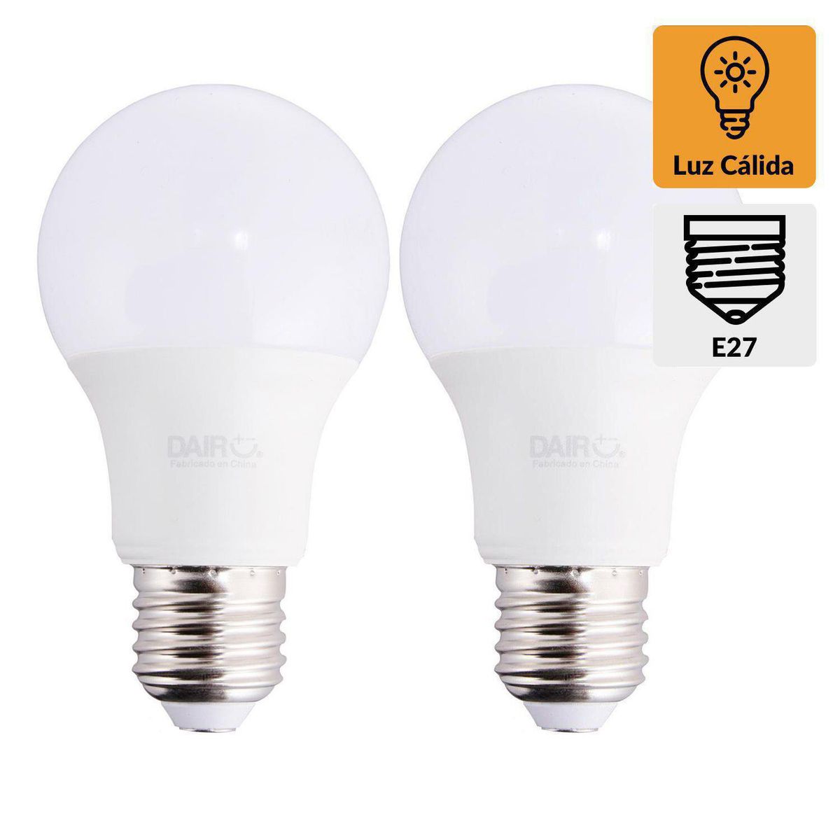 DAIRU - Pack x2 Foco LED Bulbo A60 7.5W E27 Luz Amarilla