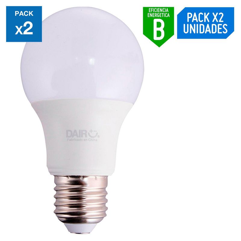 DAIRU - Pack x2 Foco LED Bulbo A60 7.5W E27 Luz Amarilla