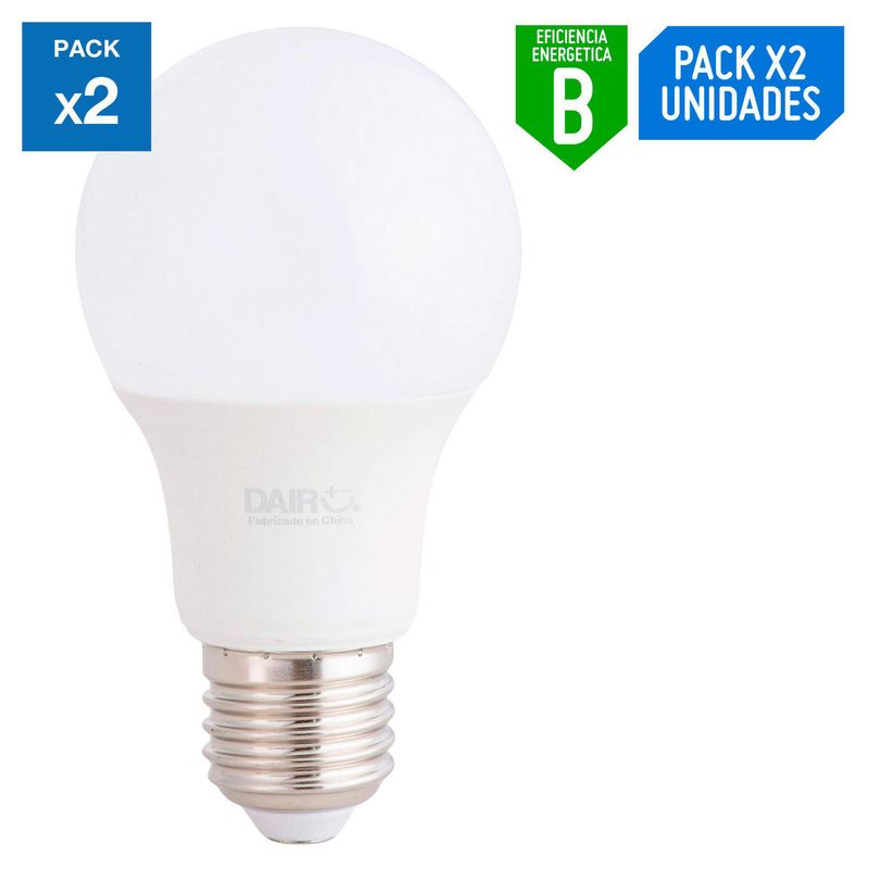 DAIRU - Pack x2 Foco LED Bulbo A60 7.5W E27 Luz Blanca