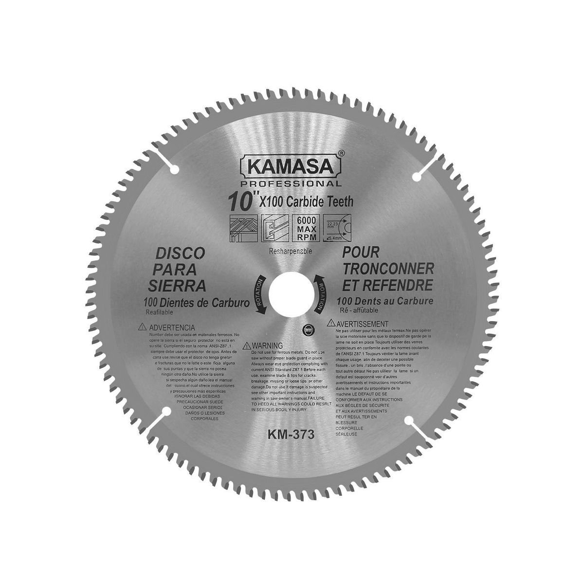 KAMASA - Disco Sierra para Aluminio/Madera 10" 250mm 100 Dientes Kamasa