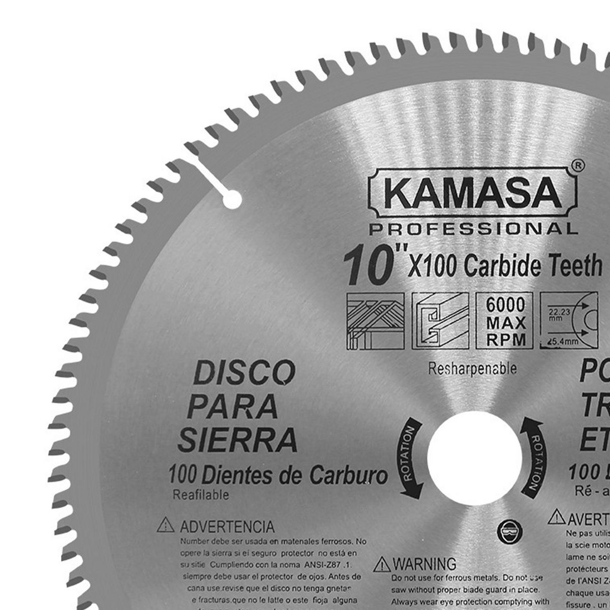 KAMASA - Disco Sierra para Aluminio/Madera 10" 250mm 100 Dientes Kamasa
