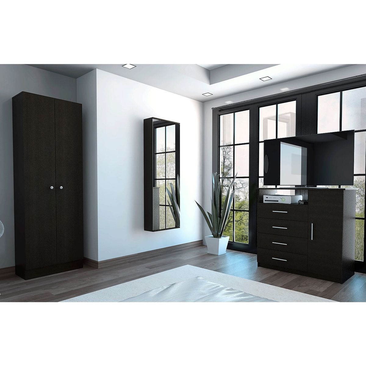 TUHOME - Combo Ropero 2 Puertas + Cómoda 4 Cajones + Zapatera Dreams Wengue