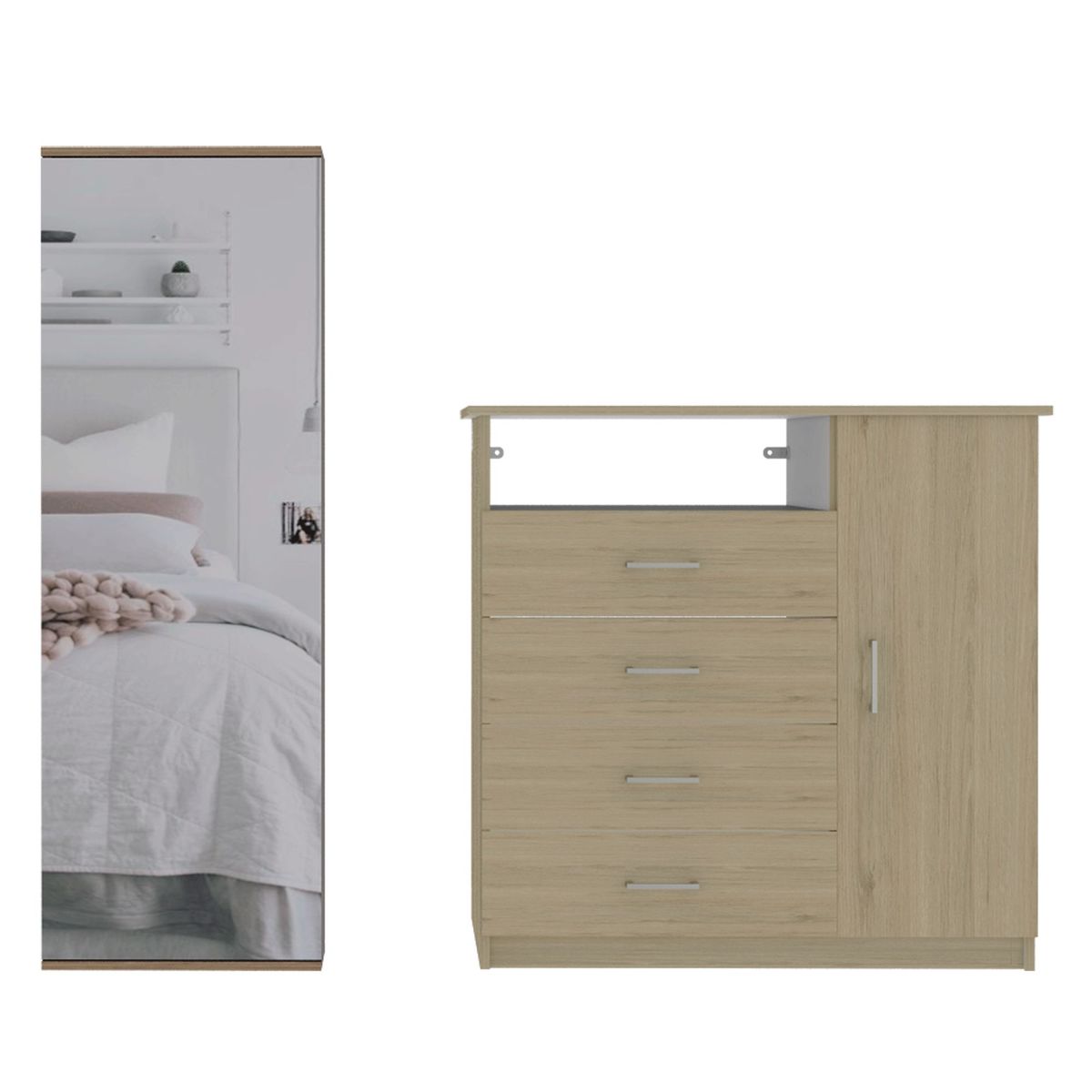 TUHOME - Combo Cómoda 4 Cajones + Zapatera con Espejo Dreams