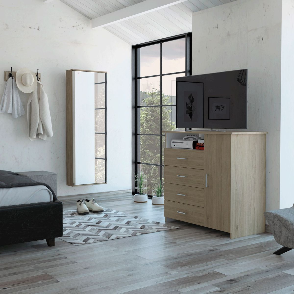 TUHOME - Combo Cómoda 4 Cajones + Zapatera con Espejo Dreams