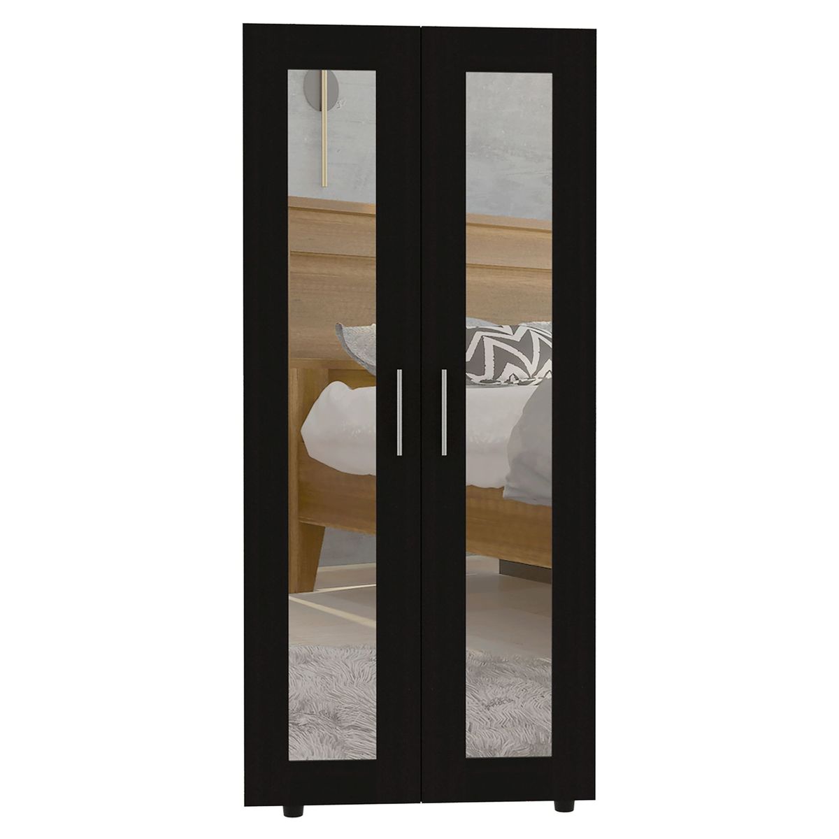 TUHOME - Ropero 2 Puertas con Espejo Negro