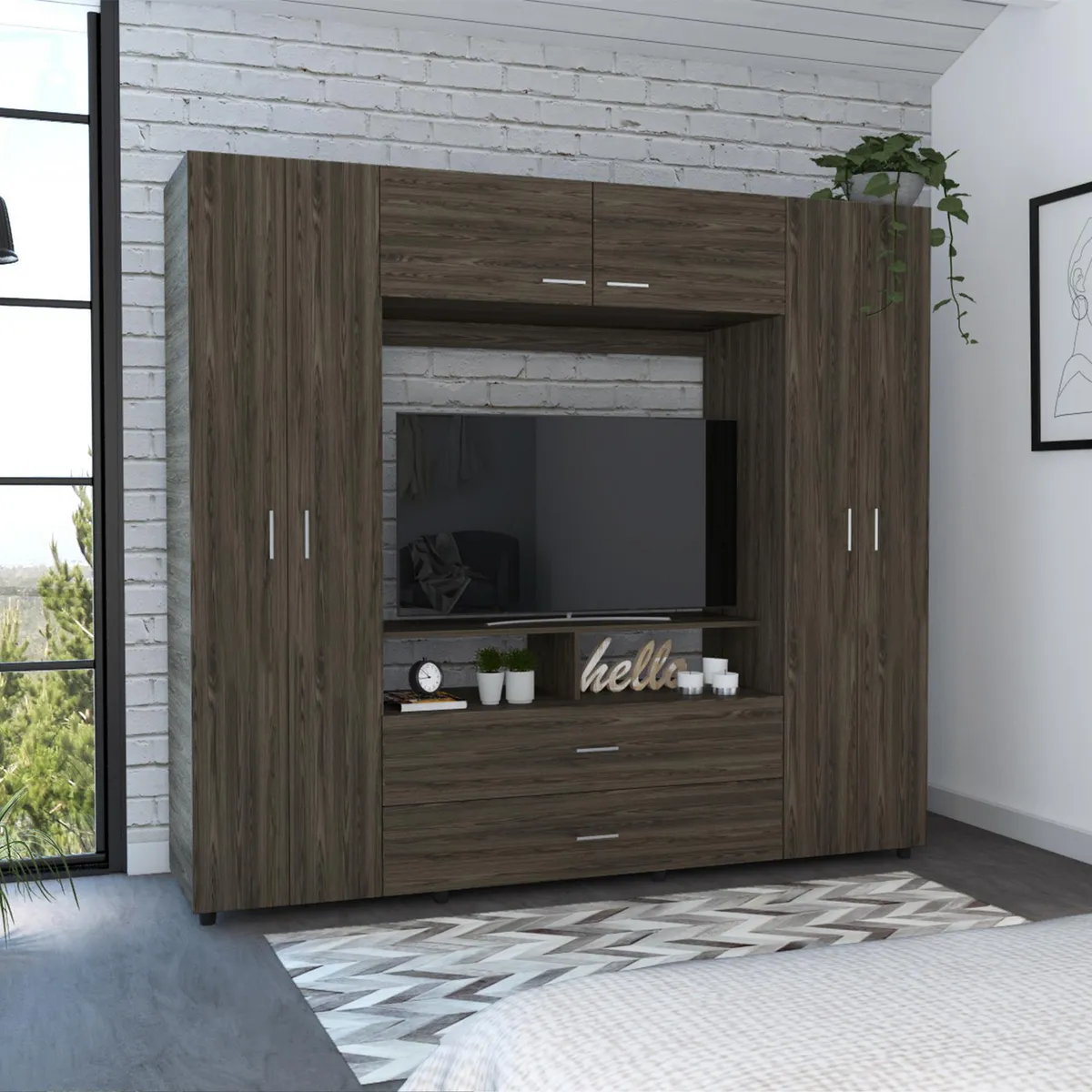 TUHOME - Ropero Coñac 6 Puertas 2 Cajones Manila