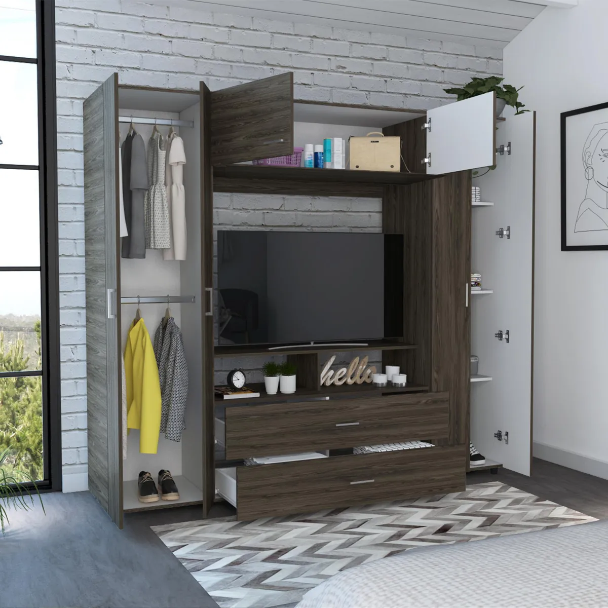 TUHOME - Ropero Coñac 6 Puertas 2 Cajones Manila