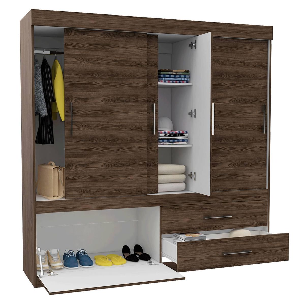 TUHOME - Ropero 4 Puertas 2 Cajones con Zapatera Allegro Coñac