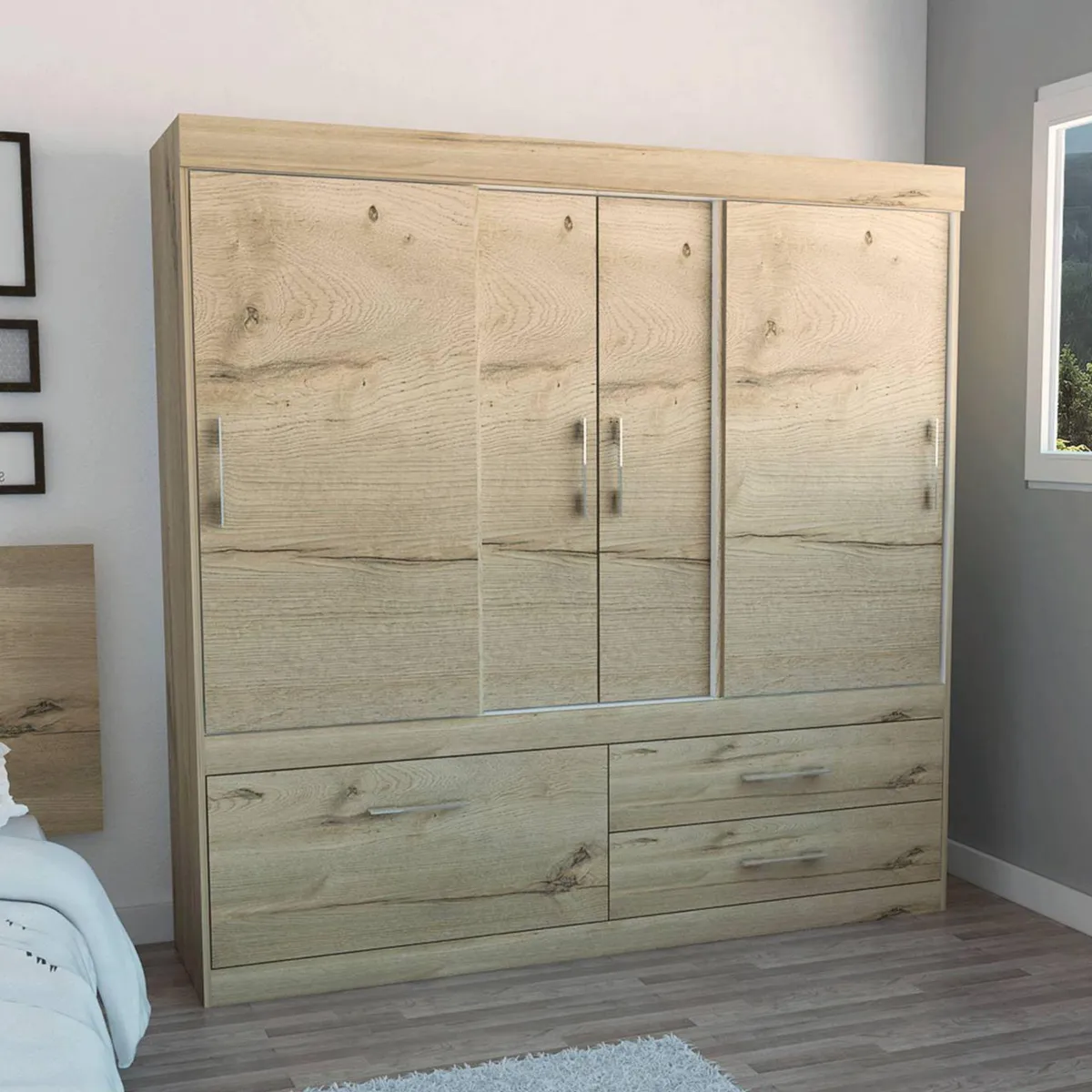 TUHOME - Ropero 4 Puertas 2 Cajones con Zapatera Allegro