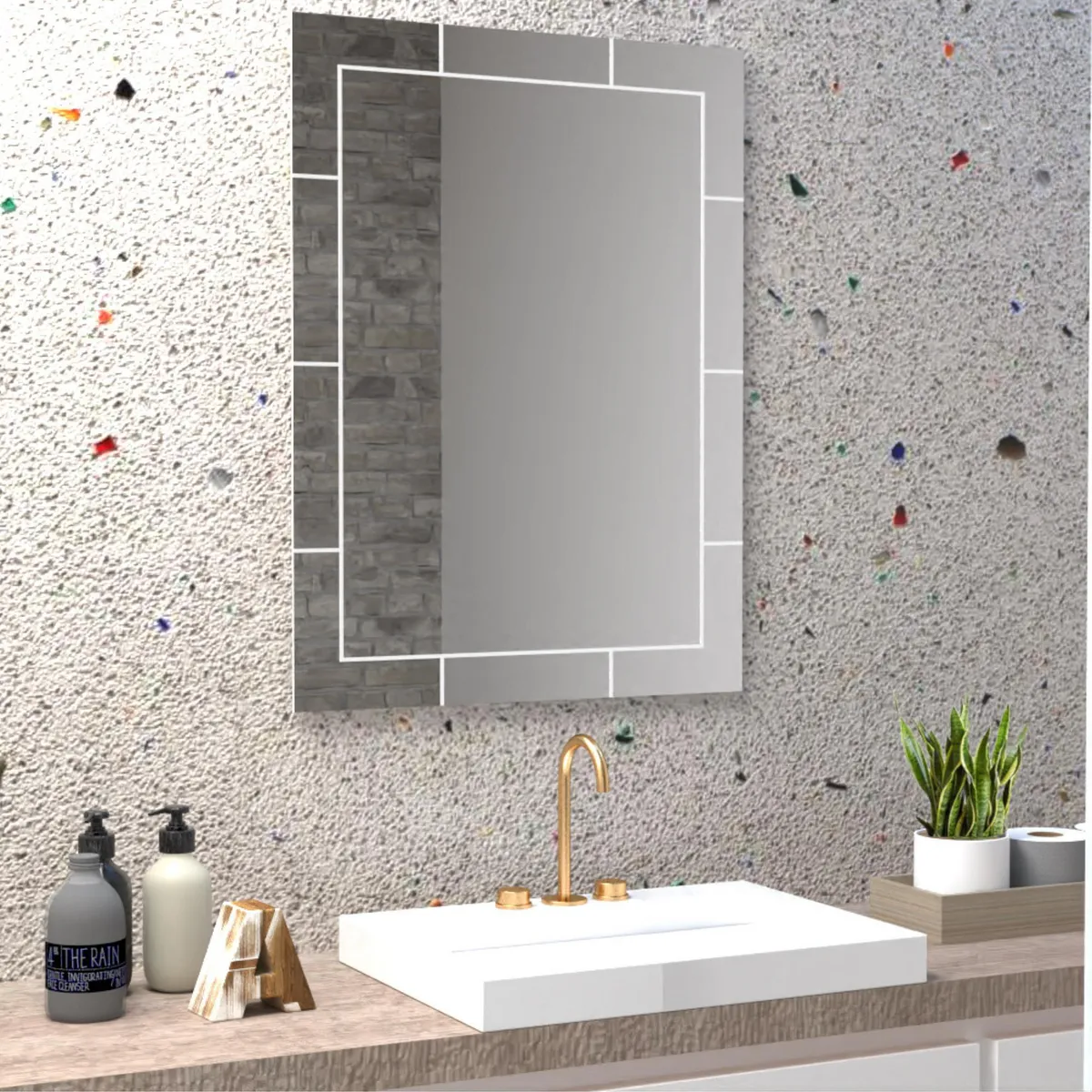 TUHOME - Espejo de Baño Turin Rectangular con Marco Sandblasting 71x53x1.9cm
