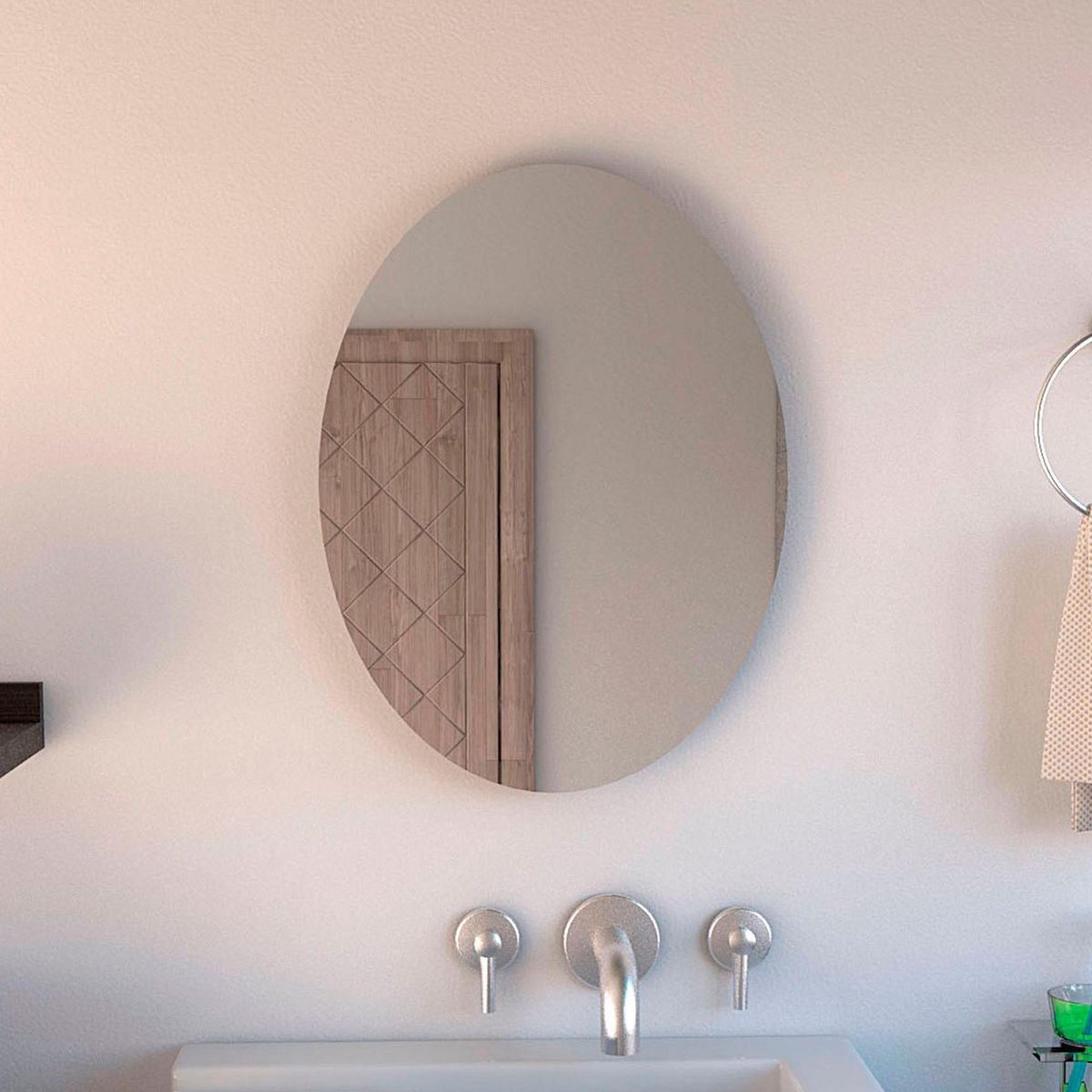 TUHOME - Espejo de Baño Napoli Vidrio Ovalado 60x45x1.9cm