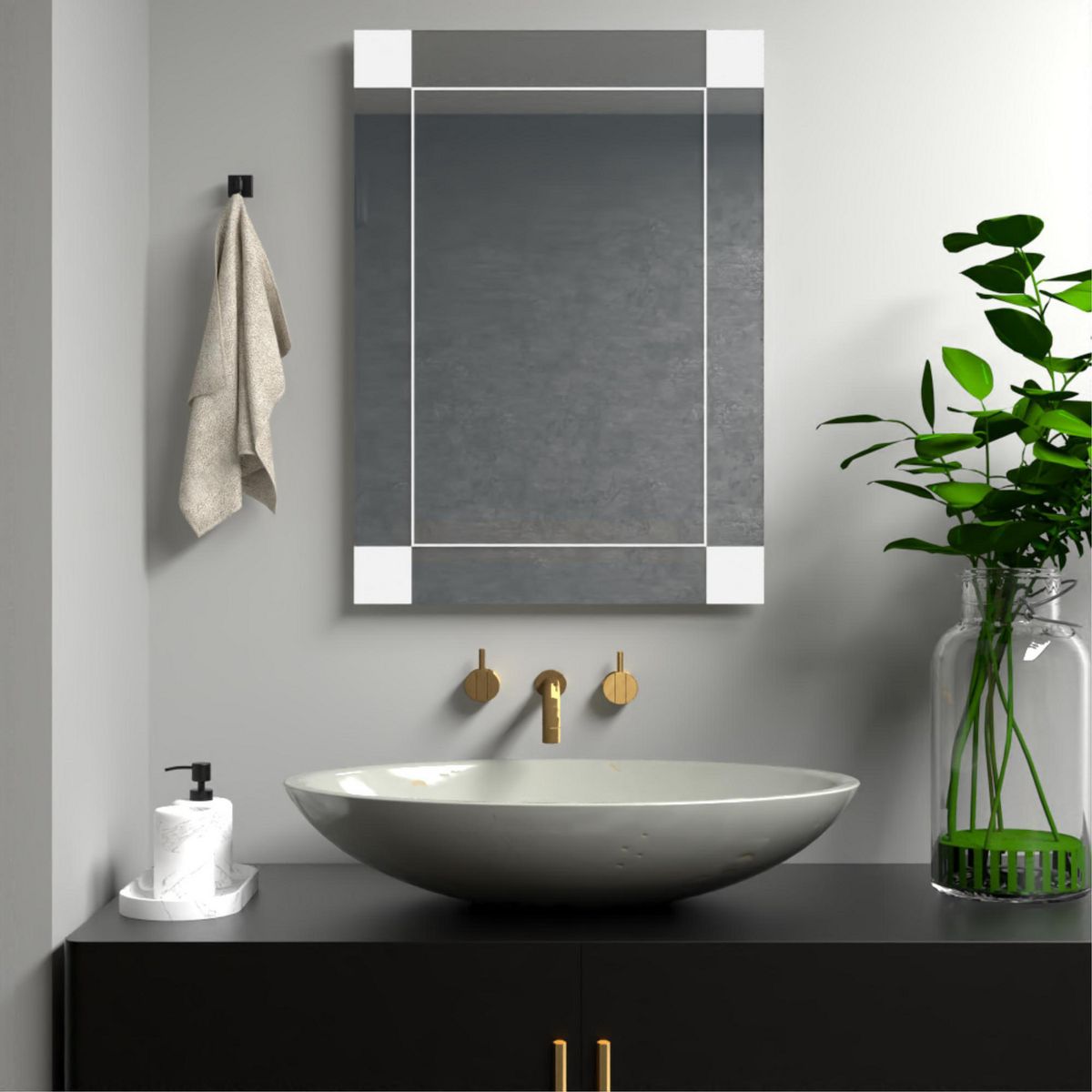 TUHOME - Espejo de Baño Genova Rectangular con Marco Sandblasting 70x50x1.9cm