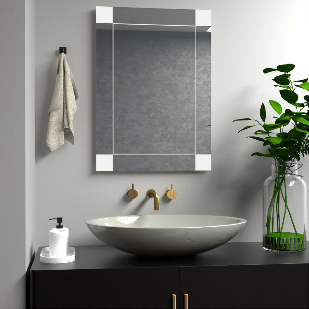 TUHOME - Espejo de Baño Genova Rectangular con Marco Sandblasting 70x50x1.9cm