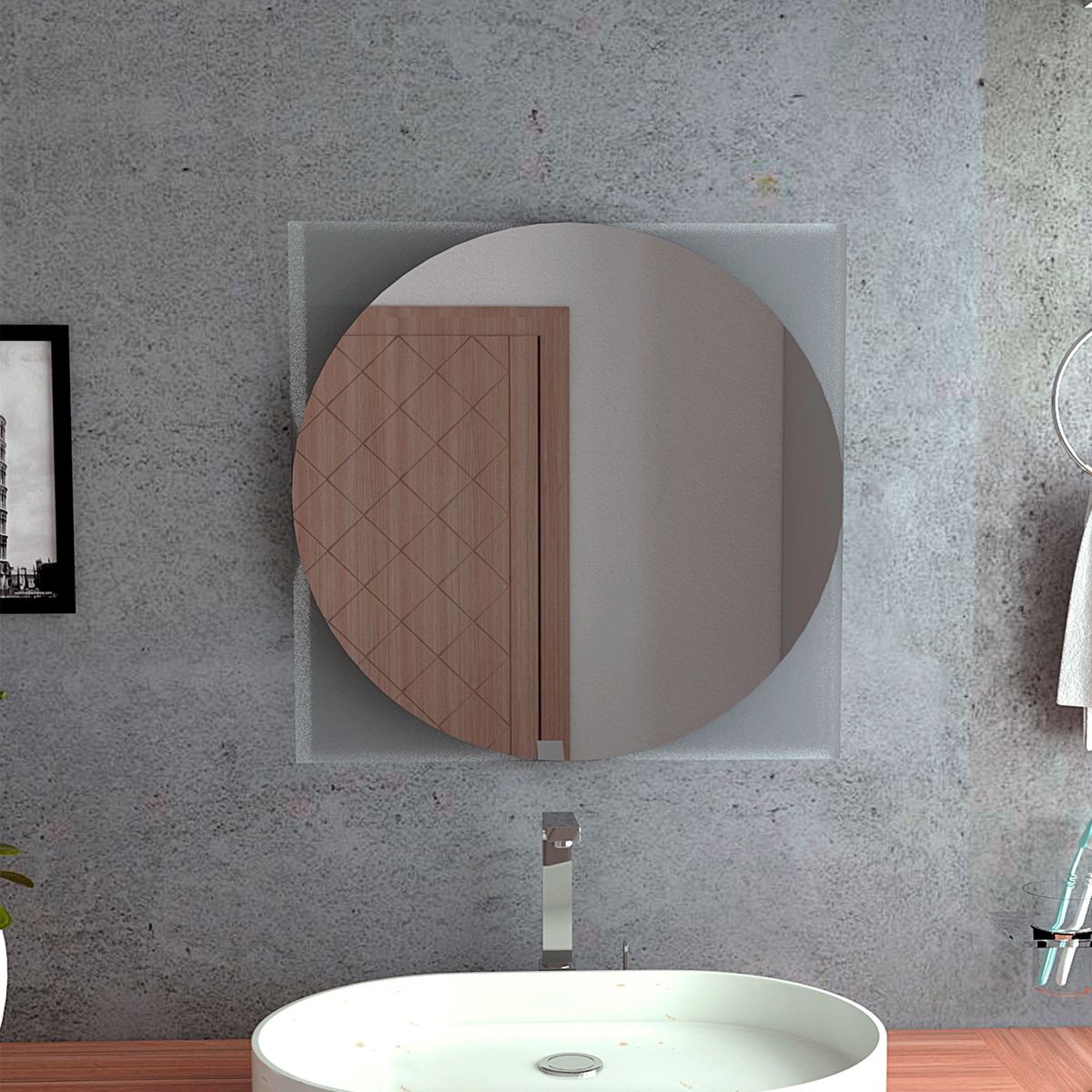 TUHOME - Espejo de Baño Cuadrado con Esquinero Salerno 60cm