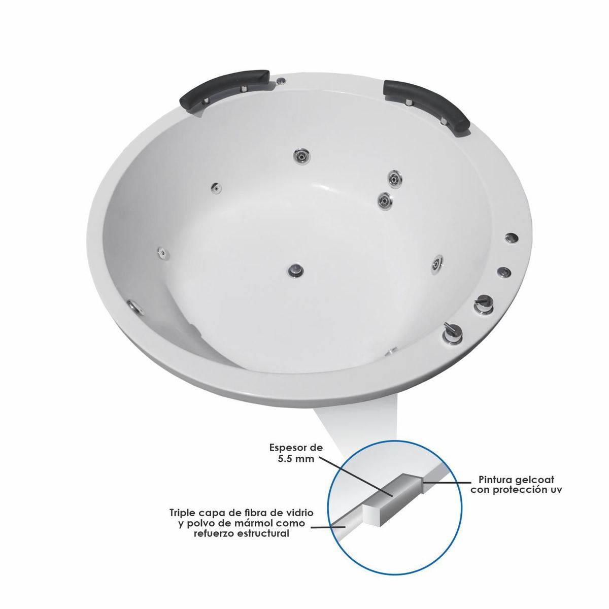 CUBA&SPA - Tina Hidromasaje Circular Majestad Ejecutiva 170cm Blanca.