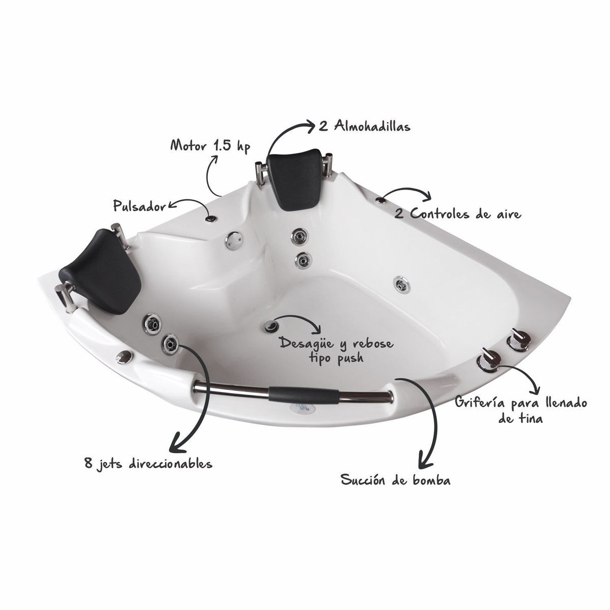 CUBA&SPA - Tina Hidromasaje Esquinera Gocta Ejecutiva 130x130cm Blanca.