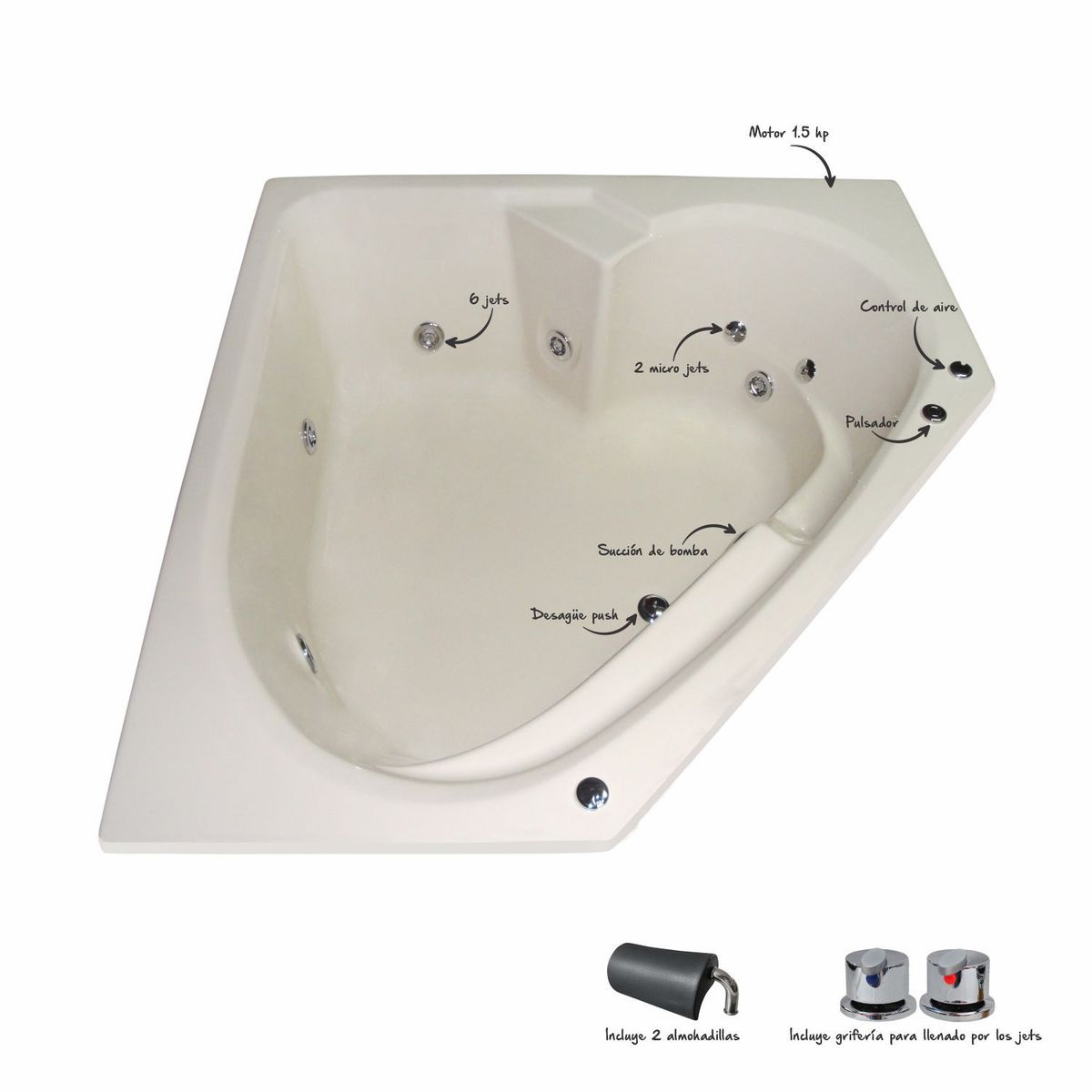 CUBA&SPA - Tina Hidromasaje Esquinera Contesa Builder 150x150cm Bone.