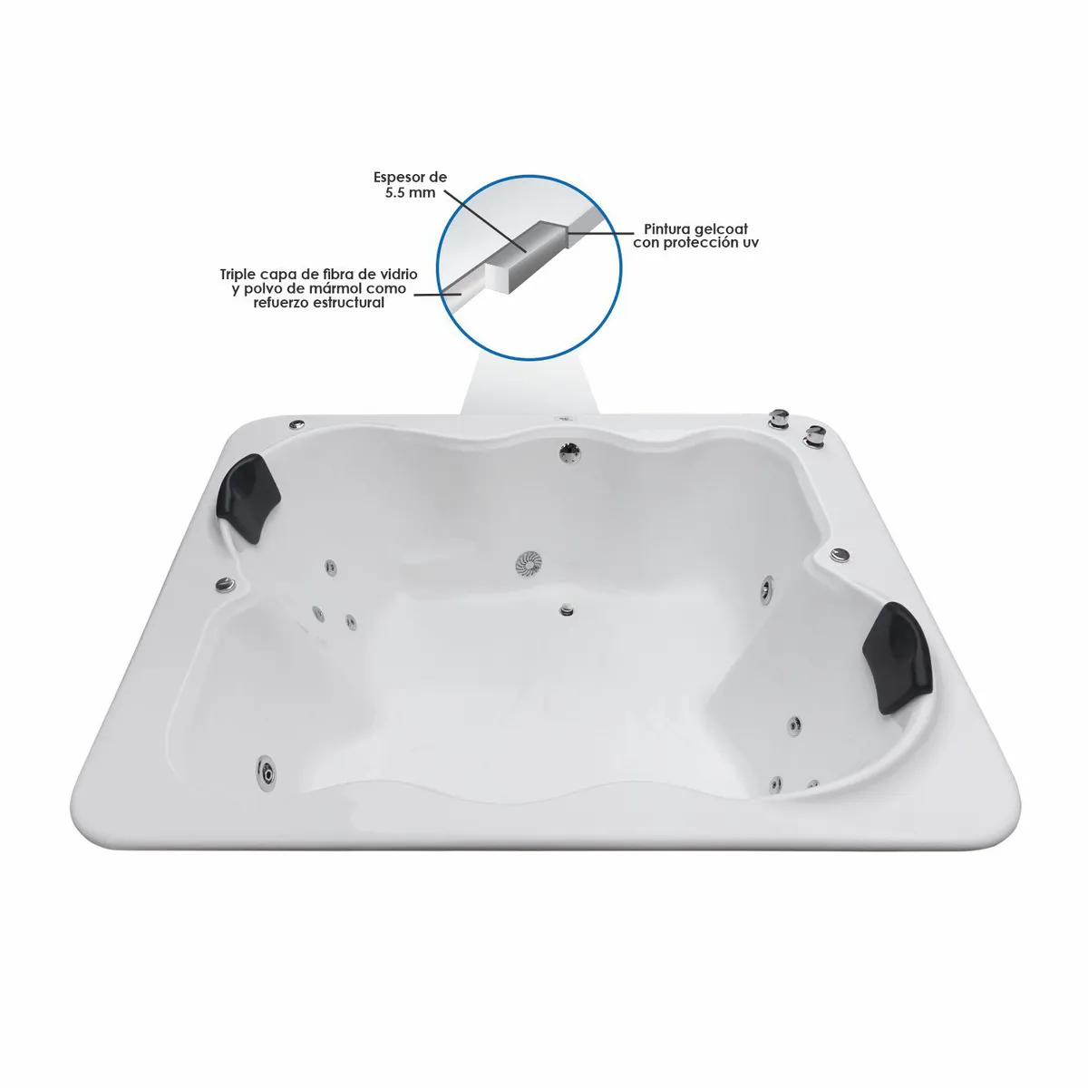CUBA&SPA - Tina Hidromasaje Rectangular Faraon Ejecutiva 183x151cm Blanca.