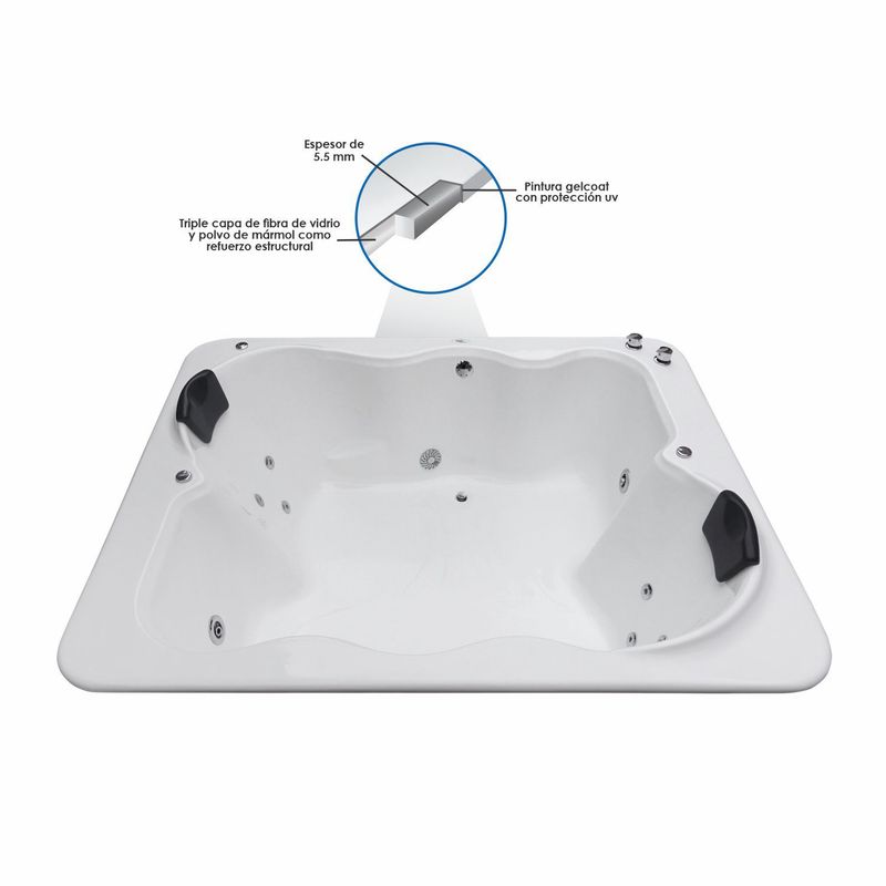  - Tina Hidromasaje Rectangular Faraon Ejecutiva 183x151cm Blanca