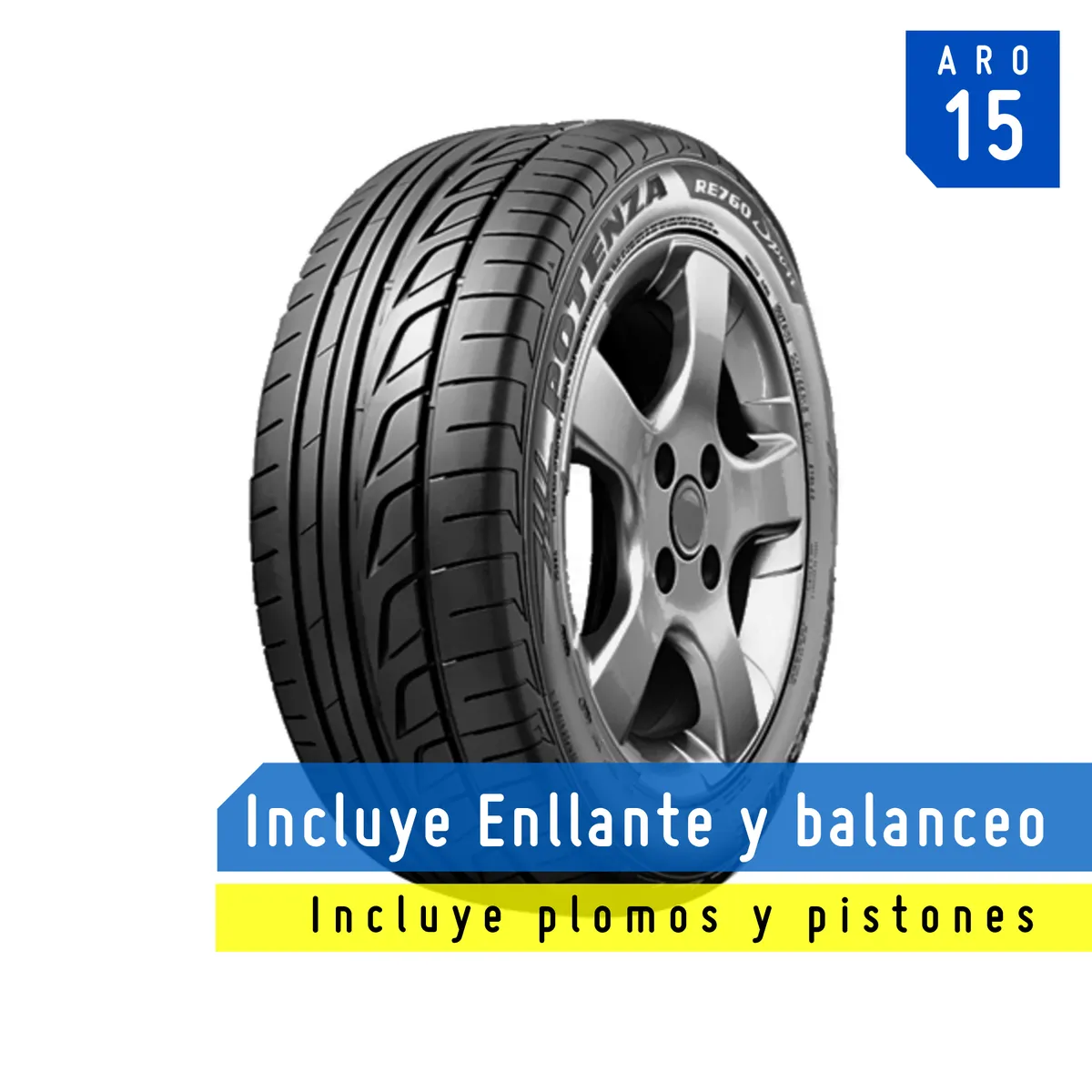 BRIDGESTONE - Llanta Bridgestone 195/60R15 88H BS Potenza RE760