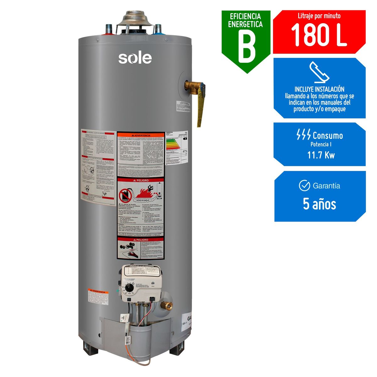 Sole - Termotanque GLP 180 Litros C/Acc
