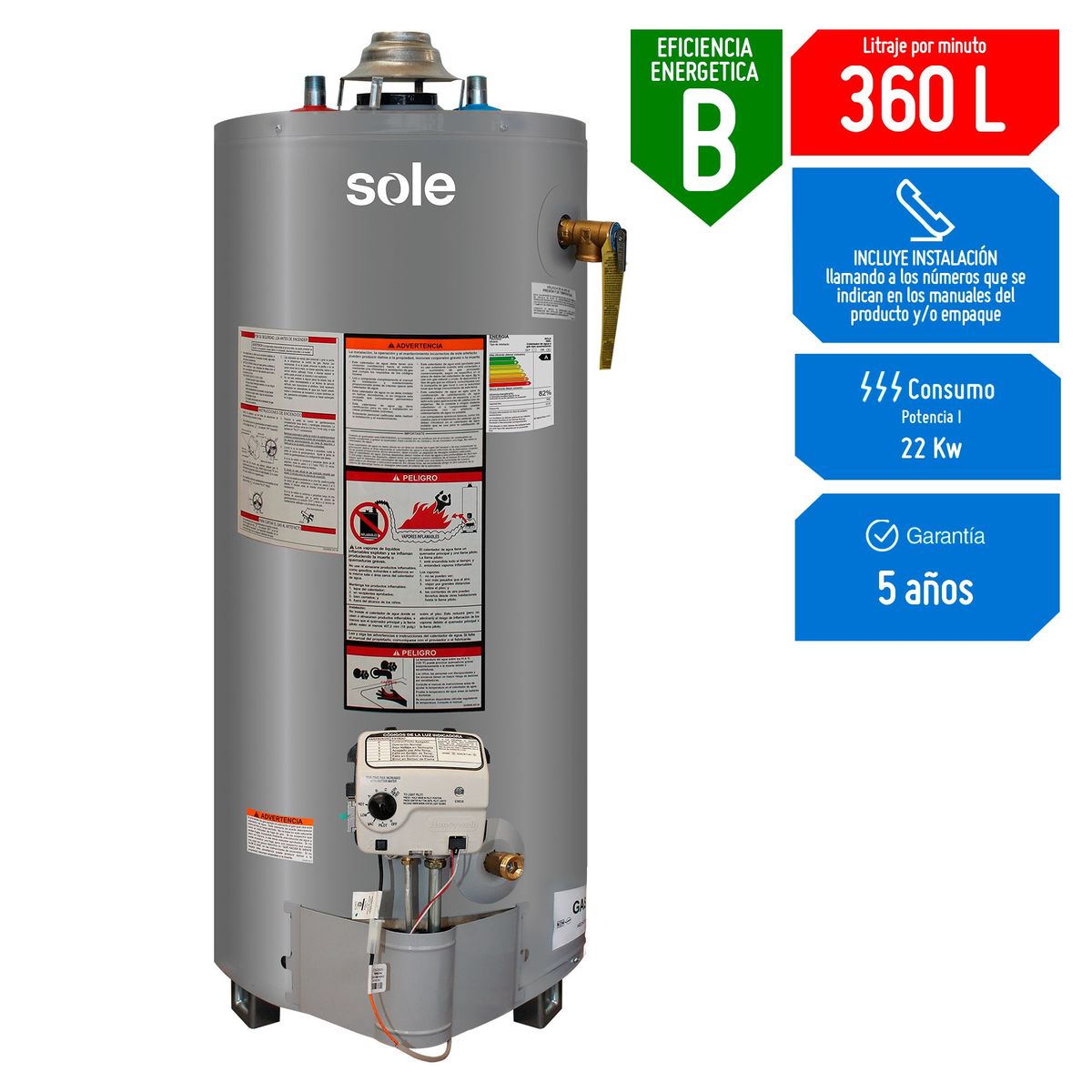 SOLE - Termotanque a Gas GLP 360 L