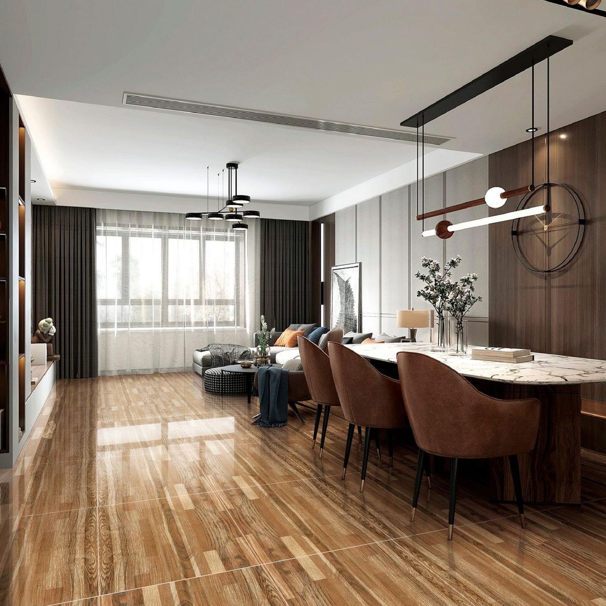 HOLZTEK - Gres Porcelanico Marrón Maderado 60X60cm 1.44m2 Vitrificado Claro