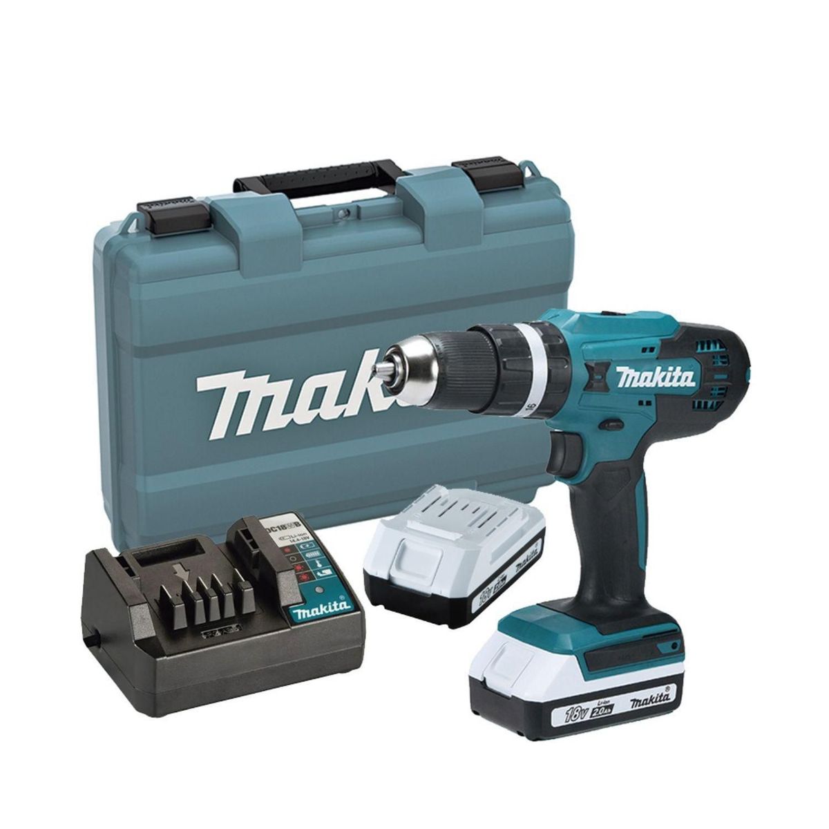 MAKITA - Taladro Percutor Makita 1/2'' 18V G-Battery 38Nm HP488D006 + 2 Baterías 2.0 Ah + 1 Cargador Serie G Makita + Maleta plástica