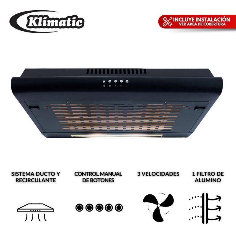 KLIMATIC - Campana Extractora Klimatic 60cm IWH101 Negro Mate