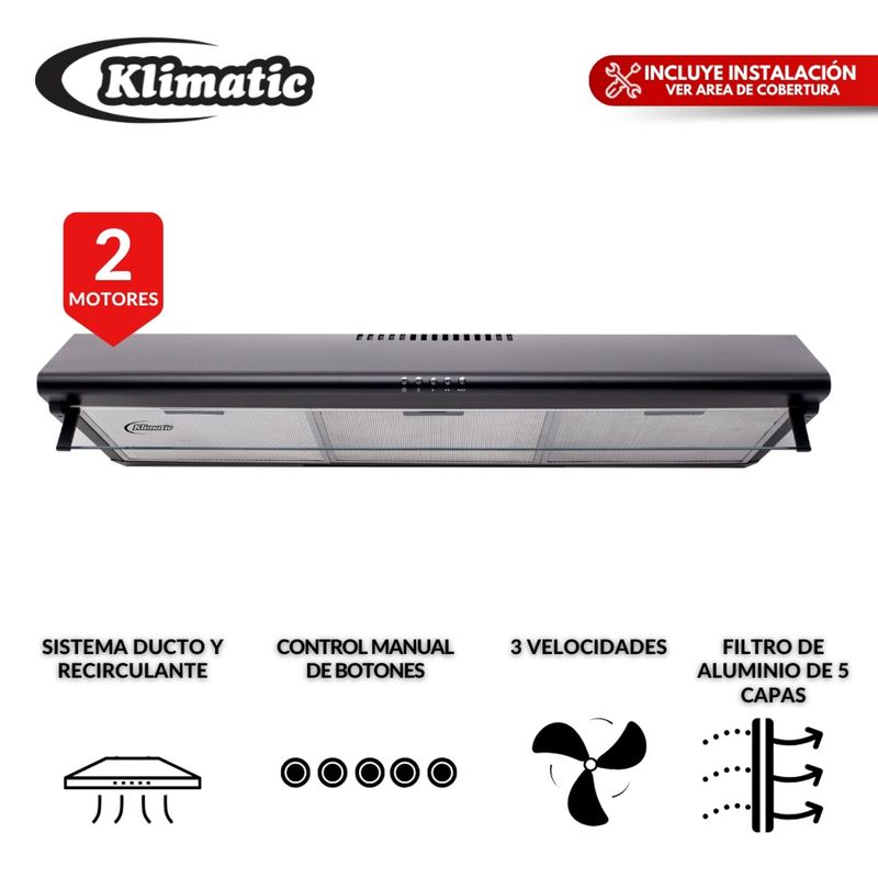 KLIMATIC - Campana Extractora Klimatic 90cm CK902NE-M Negro